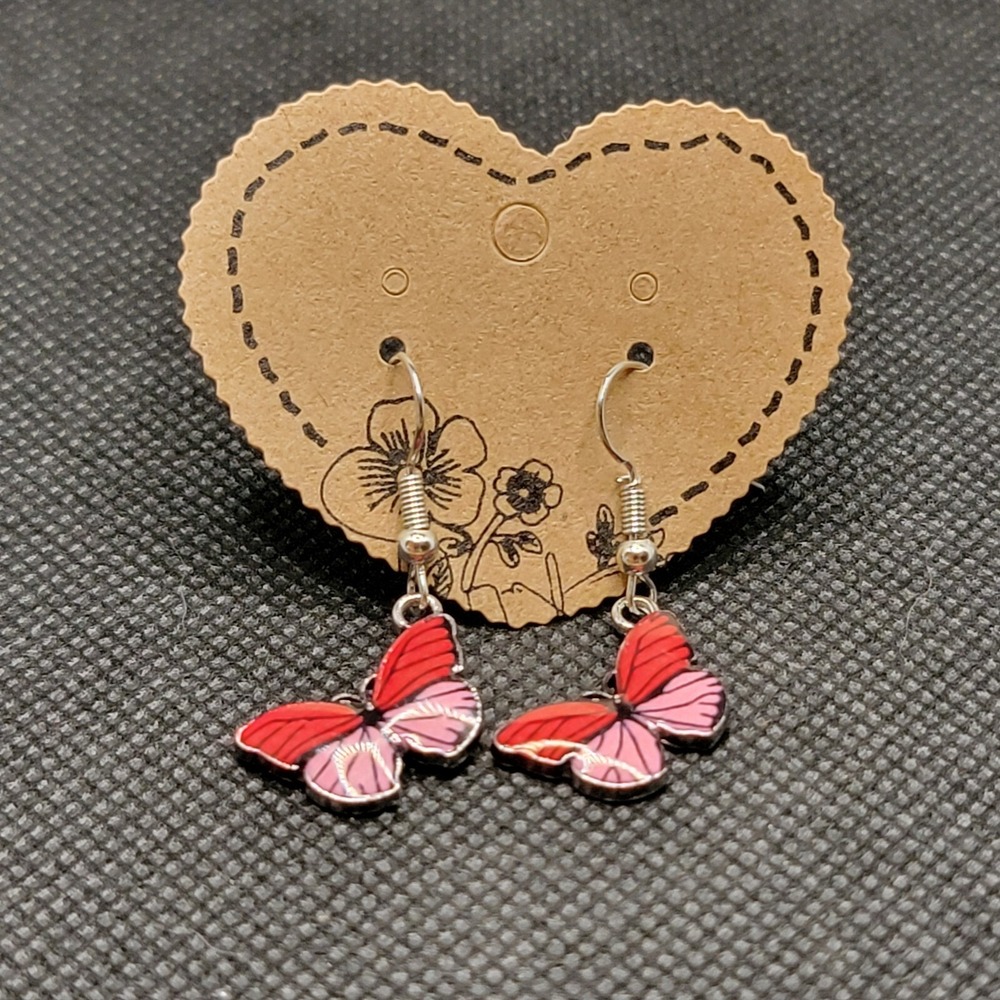 Red And Pink butterfly Drop earrings